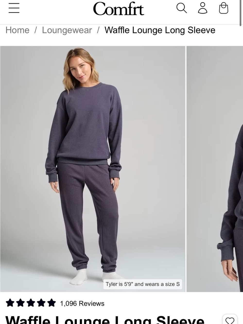 Comfrt Waffle Lounge Long Sleeve Sweater - stone blue